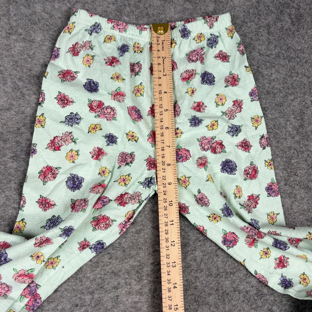 Flapdoodles Floral Leggings Girls Size 8 Vintage 90s Pointelle Quilted Mint - Picture 10 of 13